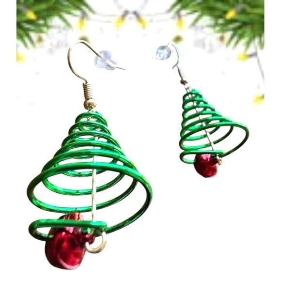 Christmas Tree Earrings Jingle Bells New Dangle Hooks Festive Holiday Pa… - Picture 9 of 12